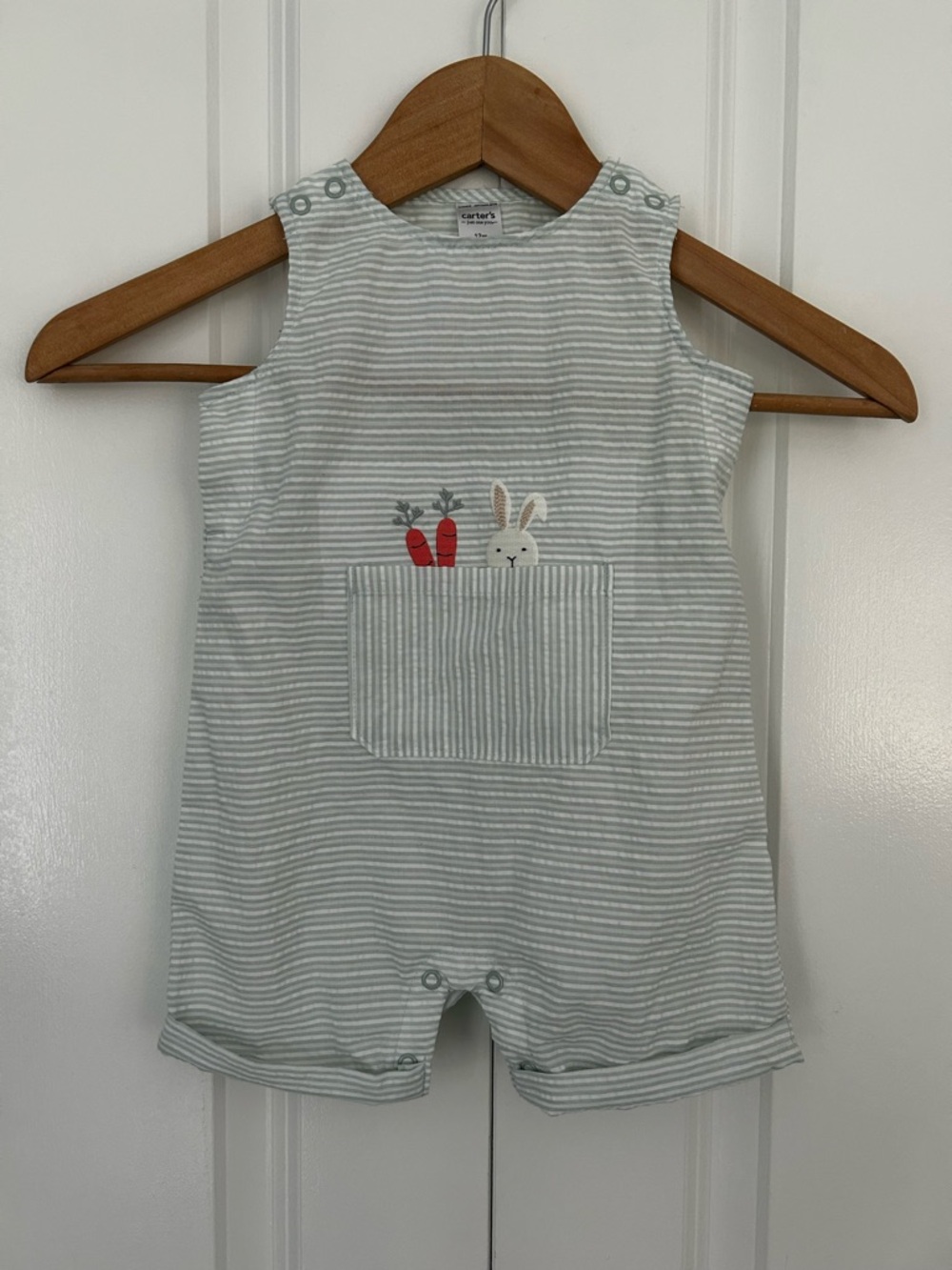 Carters baby 12 month seersucker striped romper coverall embroidered bunny